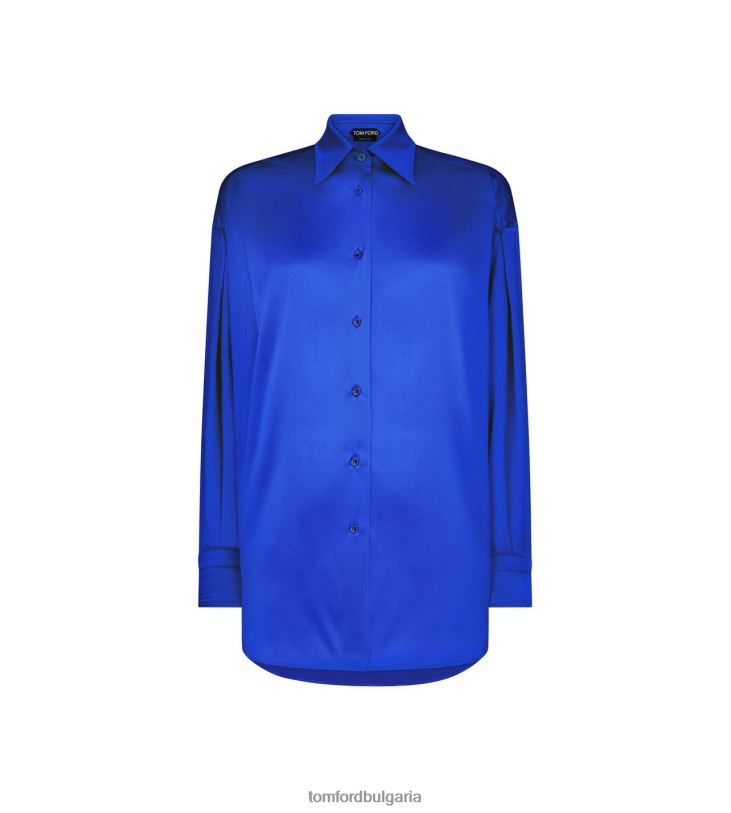 Жени облекло еластична копринена сатенена риза със спокойна кройка кобалтово синьо TOM FORD B880D1174