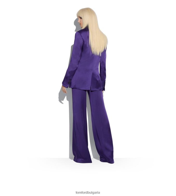 Жени облекло еластична копринена сатенена риза със спокойна кройка аметист TOM FORD B880D1175