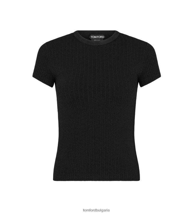 Жени облекло фина копринена тениска с ребра черен TOM FORD B880D1178