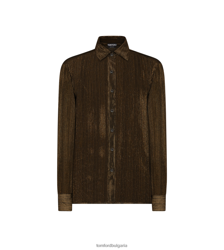 Жени облекло риза от копринен шифон с микро райета с лурекс черно злато TOM FORD B880D1180