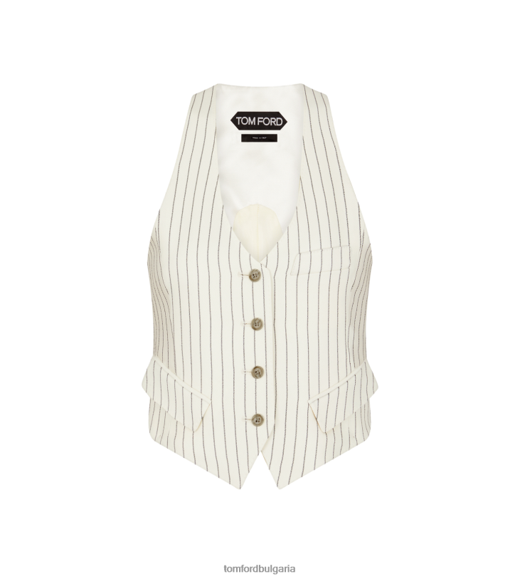 Жени облекло раирана жилетка от смес от вълна и коприна екрю черно TOM FORD B880D1185