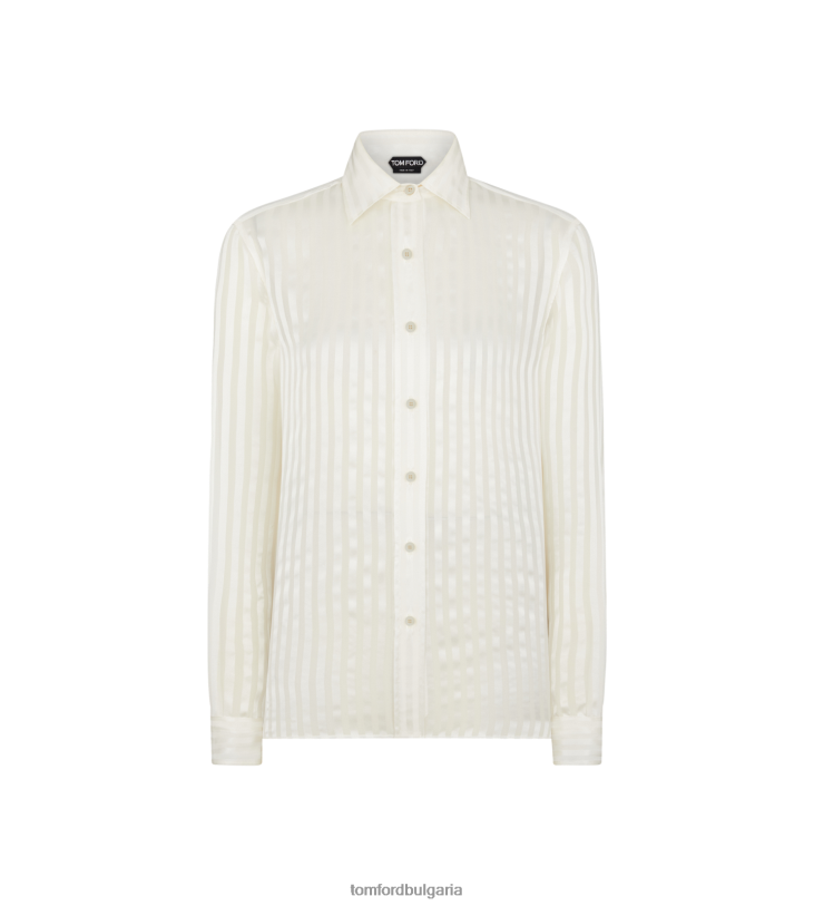 Жени облекло раирана копринена риза екрю TOM FORD B880D1188