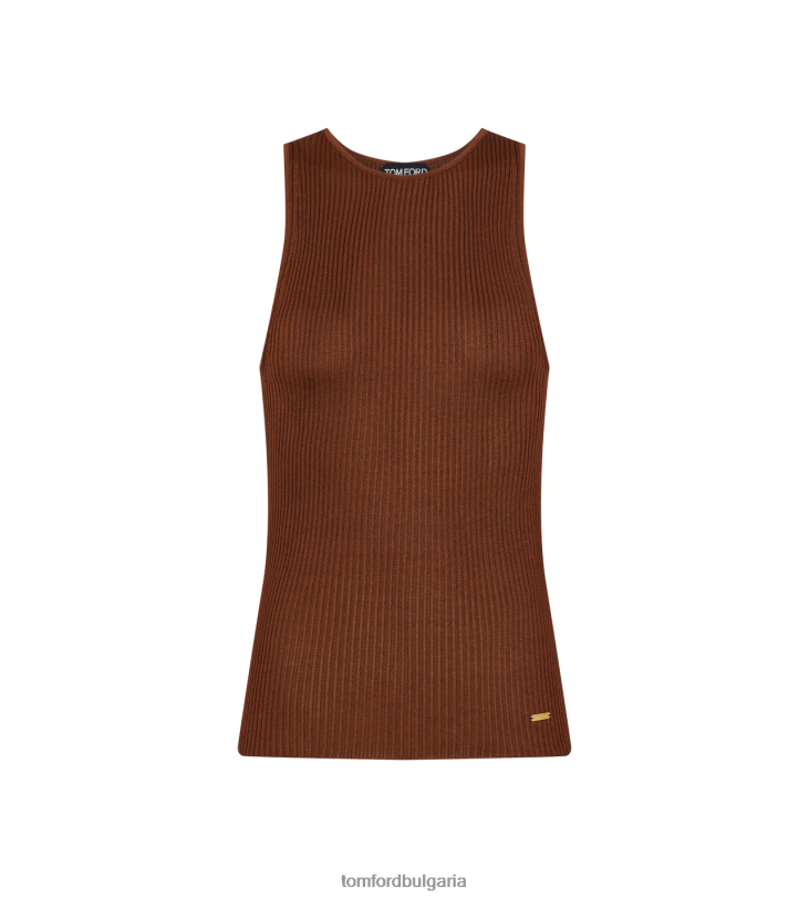 Жени облекло лъскав потник от вискозна ребра какаово кафяво TOM FORD B880D1191