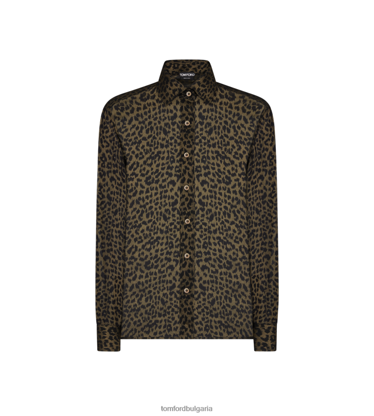 Жени облекло ламинирана копринена шифонена риза с леопард черно злато TOM FORD B880D1193