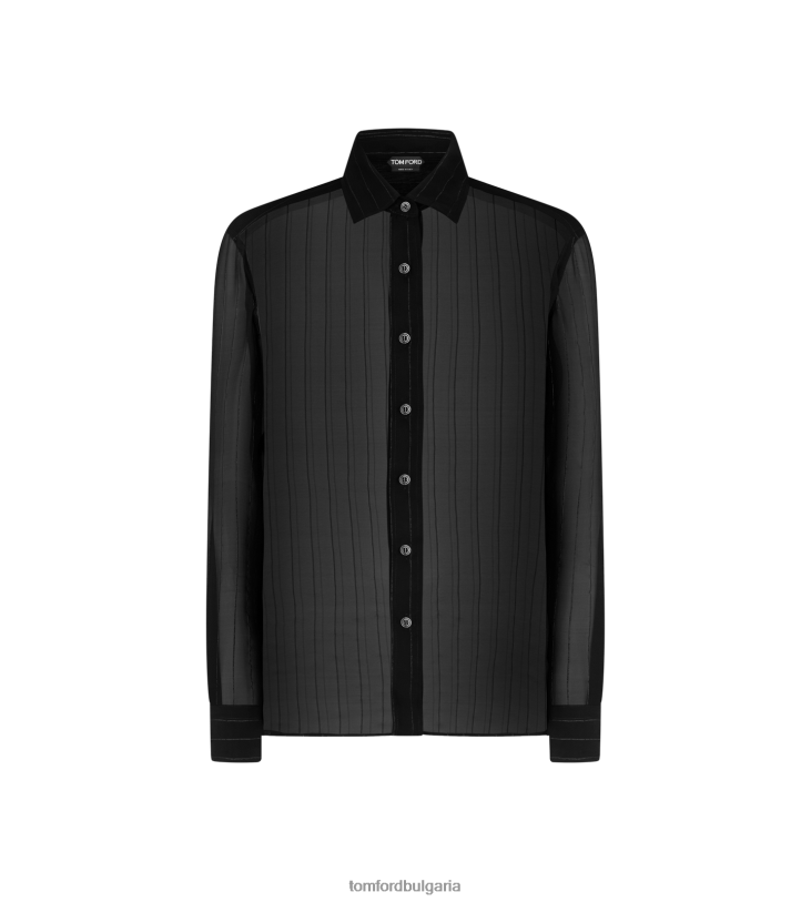 Жени облекло риза от копринен жоржет на райета с лурекс черен TOM FORD B880D1194