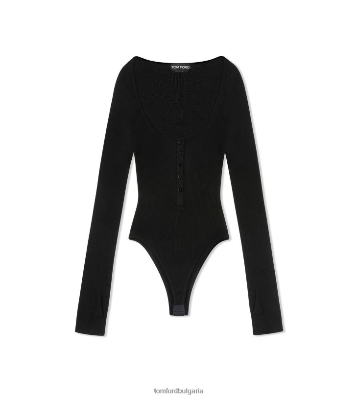 Жени облекло изключително фино кашмирено боди с копринени ребра с дълъг ръкав черен TOM FORD B880D1195