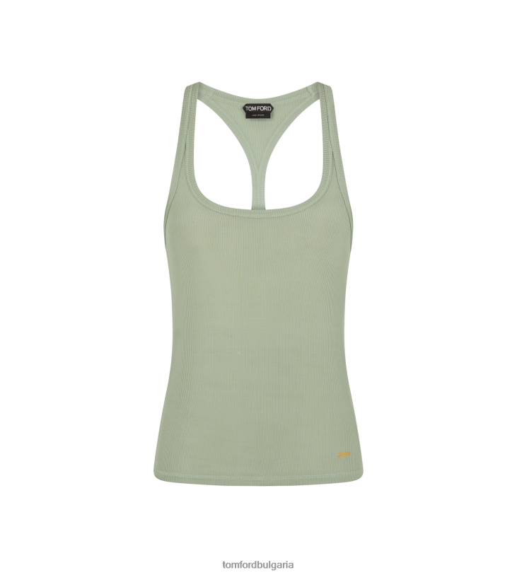 Жени облекло лъскав потник от джърси със състезателна облегалка с микроръбове пудра зелено TOM FORD B880D1199