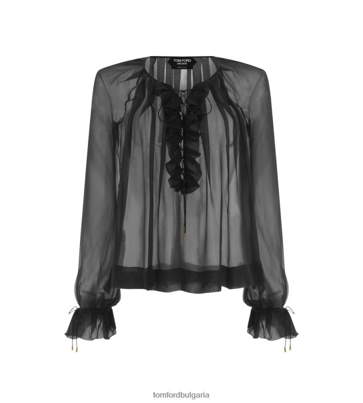 Жени облекло блуза от копринен жоржет черен TOM FORD B880D1200