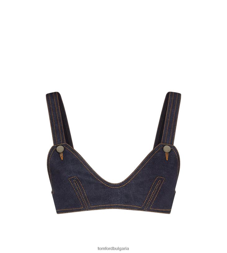 Жени облекло олекотен дънков сутиен с метални копчета тъмно индиго TOM FORD B880D1210