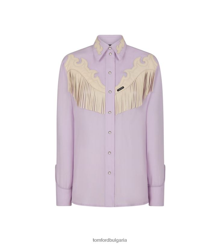 Жени облекло лъскава течна вълнена риза люляк креда TOM FORD B880D1212