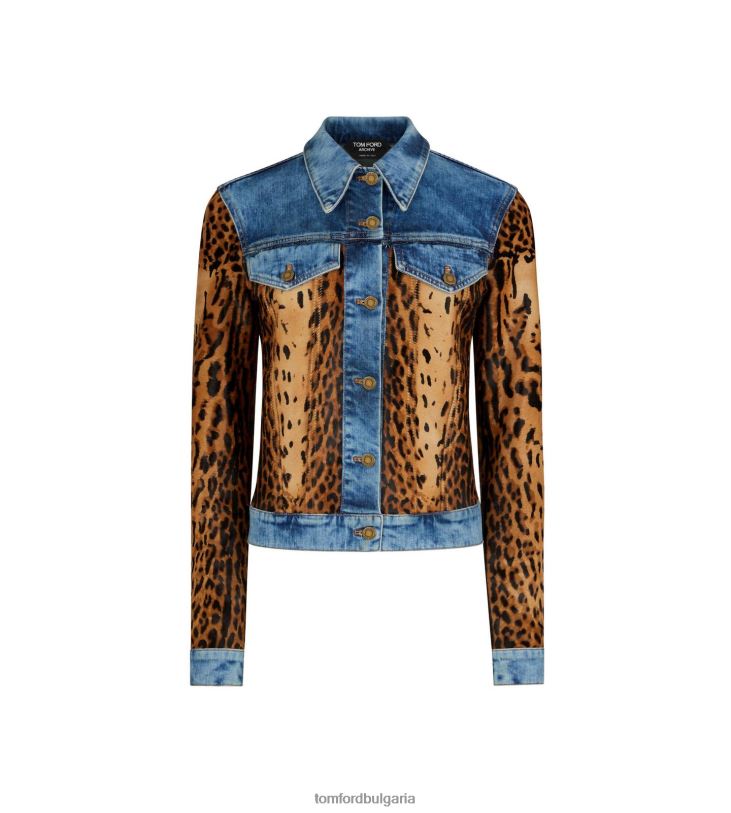 Жени облекло дънково яке от деним и телешка коса индиго + бежово/кафяво TOM FORD B880D1226