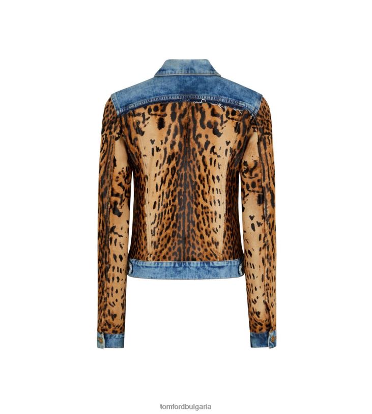 Жени облекло дънково яке от деним и телешка коса индиго + бежово/кафяво TOM FORD B880D1226