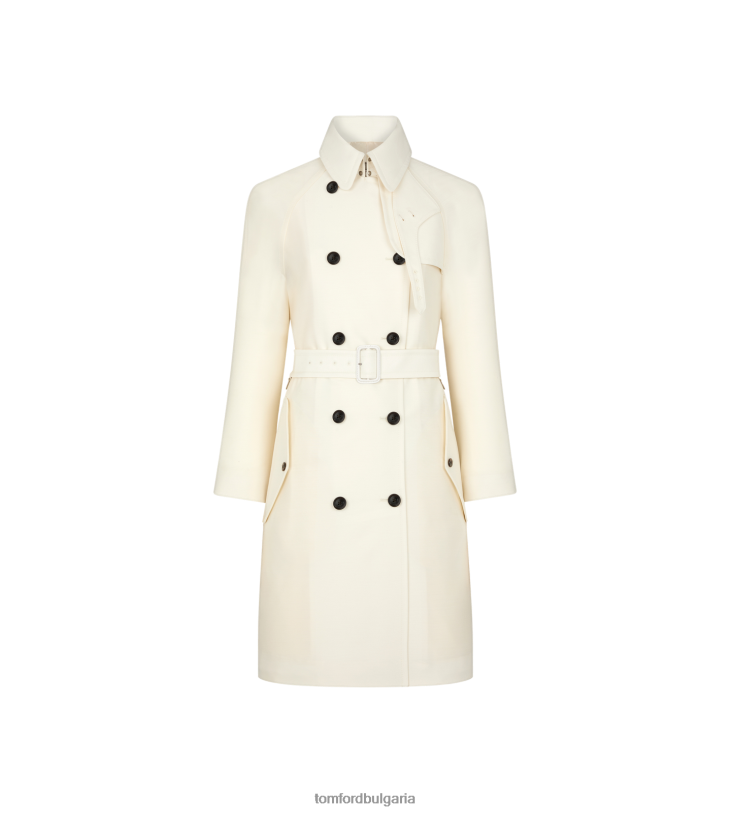 Жени облекло тренчкот от кепър от смес от вълна и коприна екрю TOM FORD B880D1231