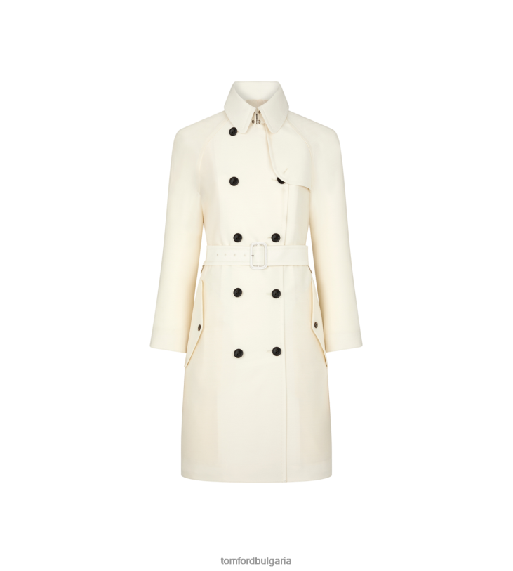 Жени облекло тренчкот от кепър от смес от вълна и коприна екрю TOM FORD B880D1231