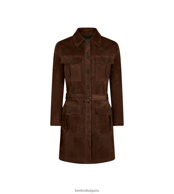 Жени облекло леко сафари палто от мек велур шоколад TOM FORD B880D1232