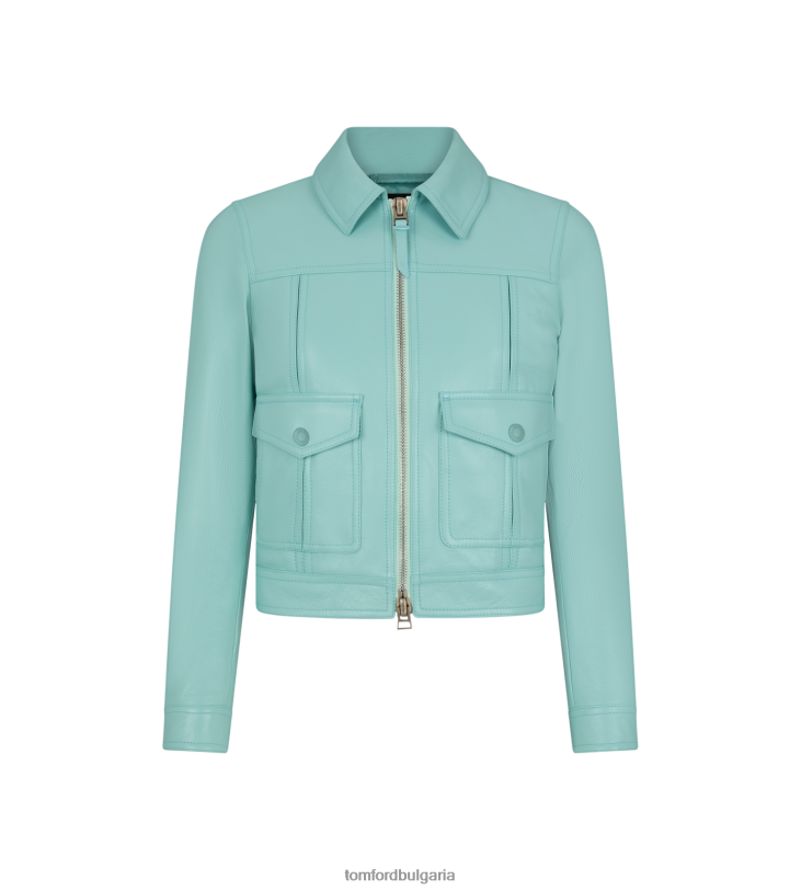 Жени облекло блузон от лъскава зърниста телешка кожа пристанище синьо TOM FORD B880D1236