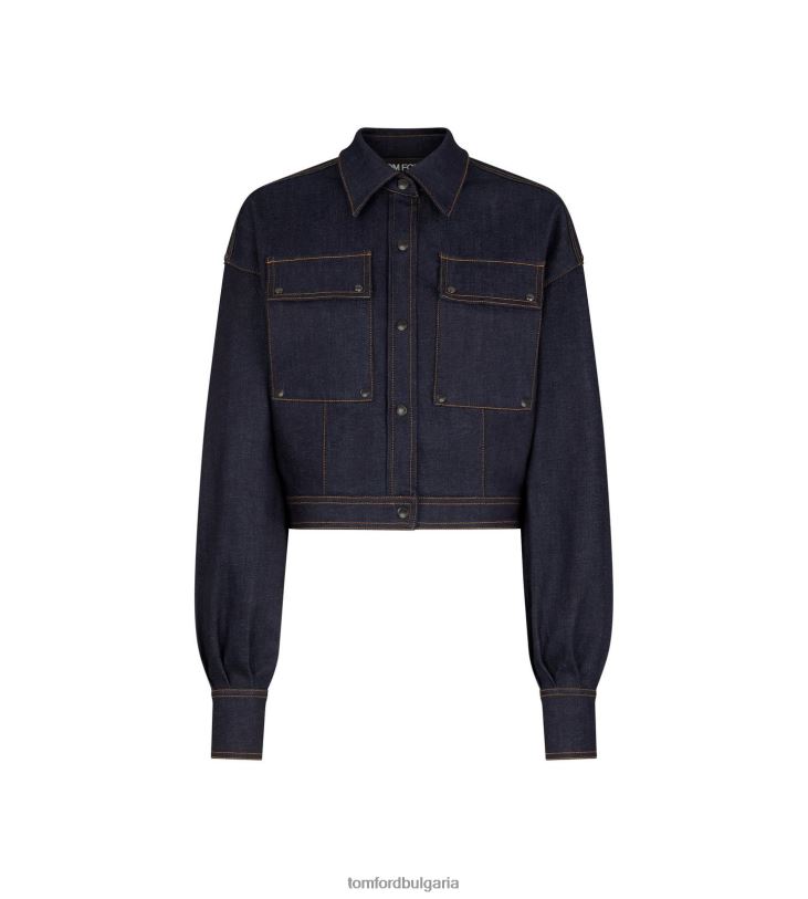 Жени облекло олекотен деним изрязан блузон тъмно индиго TOM FORD B880D1239
