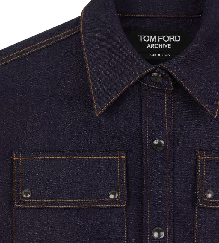 Жени облекло олекотен деним изрязан блузон тъмно индиго TOM FORD B880D1239