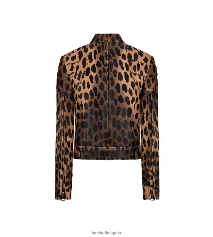 Жени облекло мотоциклетско яке с леопардов принт с телешка коса черно + бежово TOM FORD B880D1240