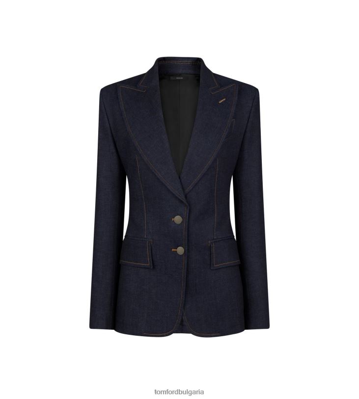 Жени облекло леко дънково едноредно яке тъмно индиго TOM FORD B880D1217