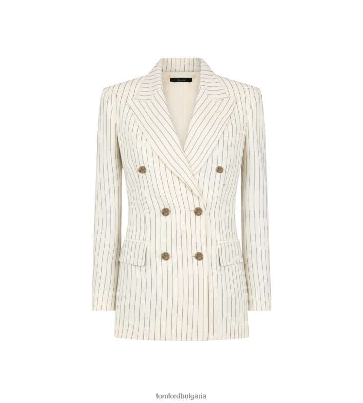 Жени облекло раирано двуредно яке от смес от вълна и коприна "walis". екрю черно TOM FORD B880D1216