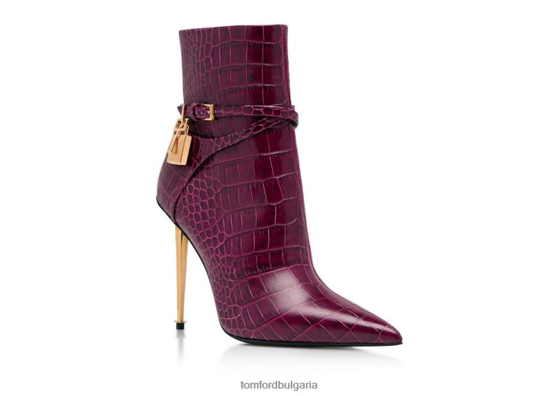 Жени обувки лъскава щампована крокодилска кожа с катинар до глезена черен TOM FORD B880D1346
