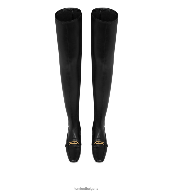 Жени обувки еластична напа и телешка кожа Уитни над ботуша до коляното черен TOM FORD B880D1349