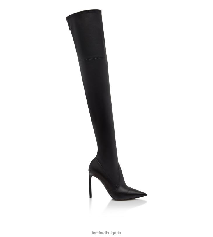 Жени обувки еластична напа кожа t винт над ботуша до коляното черен TOM FORD B880D1348