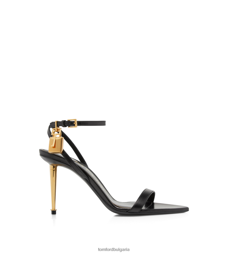 Жени обувки лъскав кожен сандал с катинар с остър гол 85 мм черен TOM FORD B880D1286