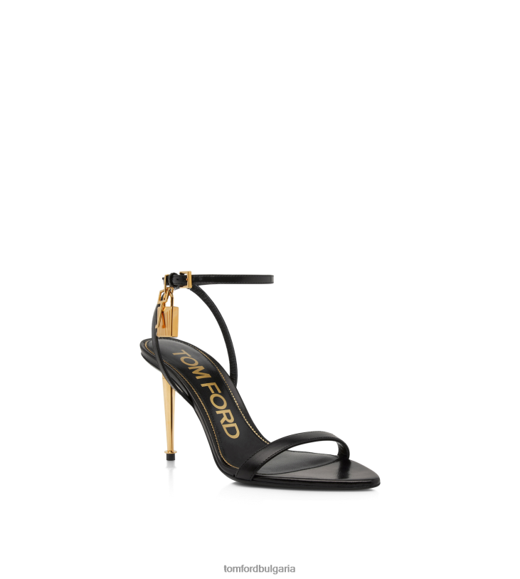 Жени обувки лъскав кожен сандал с катинар с остър гол 85 мм черен TOM FORD B880D1286