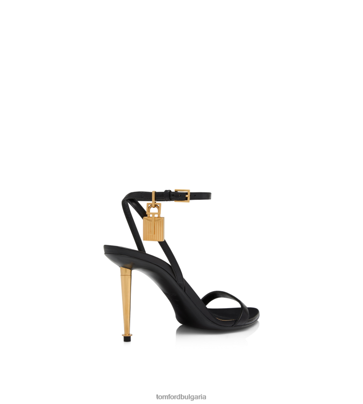 Жени обувки лъскав кожен сандал с катинар с остър гол 85 мм черен TOM FORD B880D1286