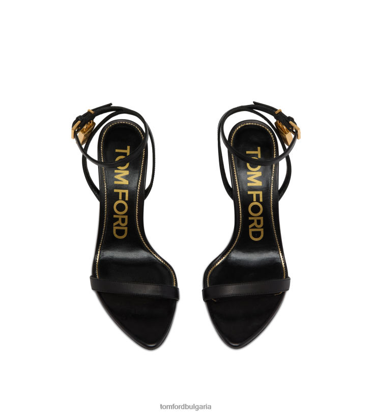 Жени обувки лъскав кожен сандал с катинар с остър гол 85 мм черен TOM FORD B880D1286