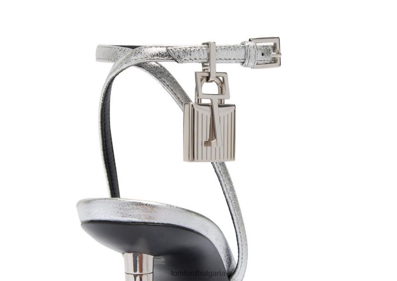 Жени обувки ламиниран катинар от напа заострен гол сандал 85 мм сребро TOM FORD B880D1287