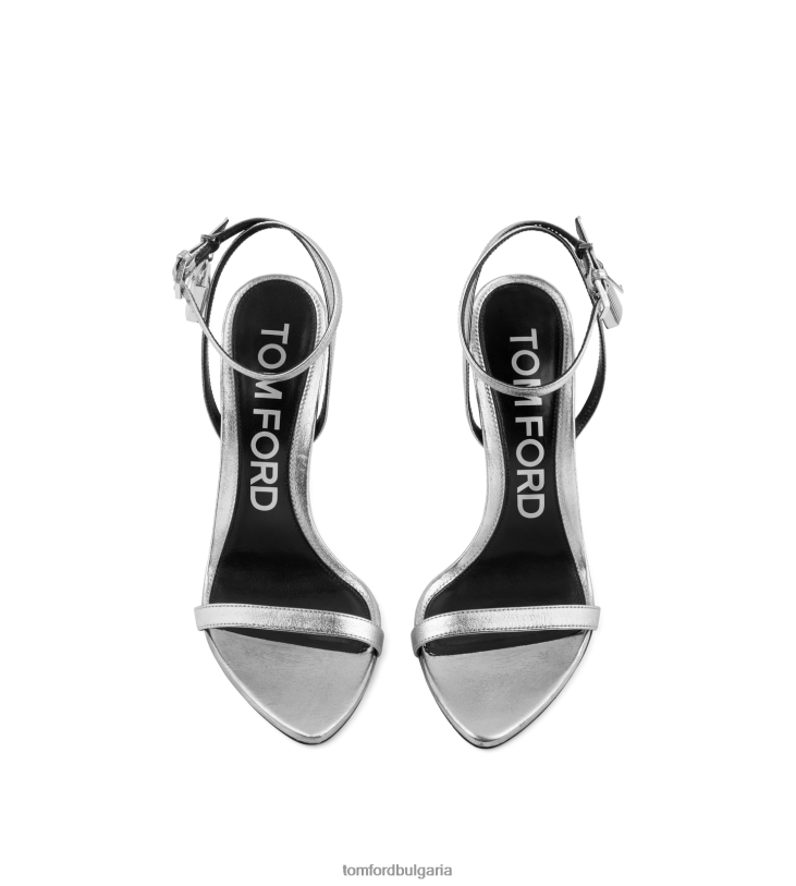 Жени обувки Гол сандал с катинар от ламинирана кожа напа сребро TOM FORD B880D1284