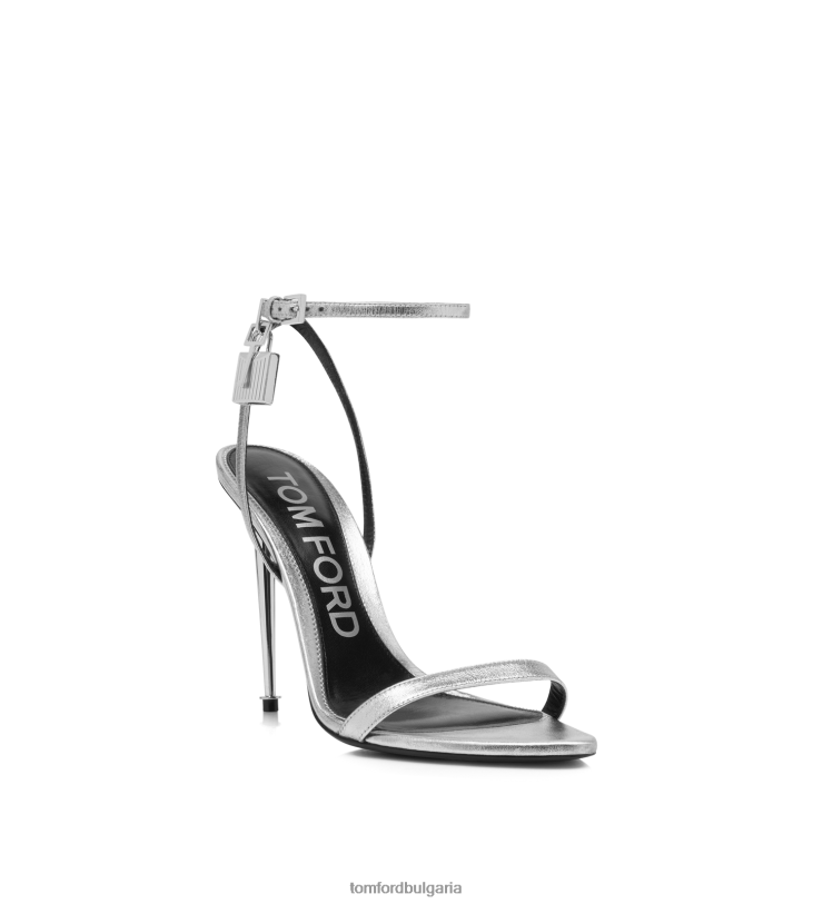 Жени обувки Гол сандал с катинар от ламинирана кожа напа сребро TOM FORD B880D1284