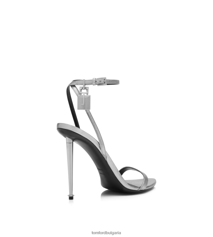 Жени обувки Гол сандал с катинар от ламинирана кожа напа сребро TOM FORD B880D1284