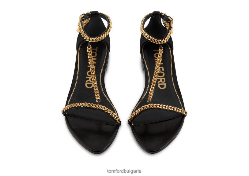 Жени обувки лъскав кожен сандал с верига с катинар черен TOM FORD B880D1289