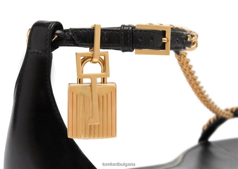 Жени обувки лъскав кожен сандал с верига с катинар черен TOM FORD B880D1289