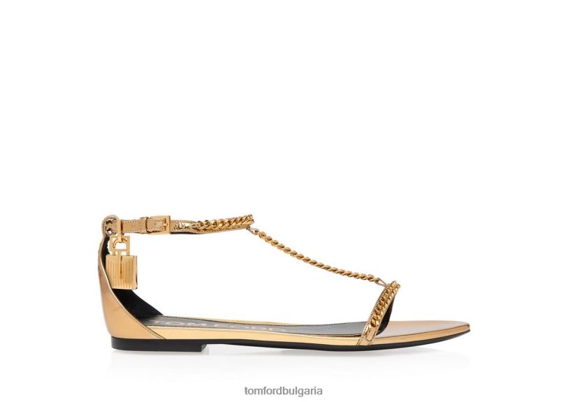 Жени обувки огледален кожен сандал с верига с катинар злато TOM FORD B880D1290