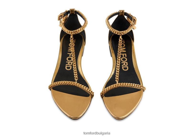Жени обувки огледален кожен сандал с верига с катинар злато TOM FORD B880D1290