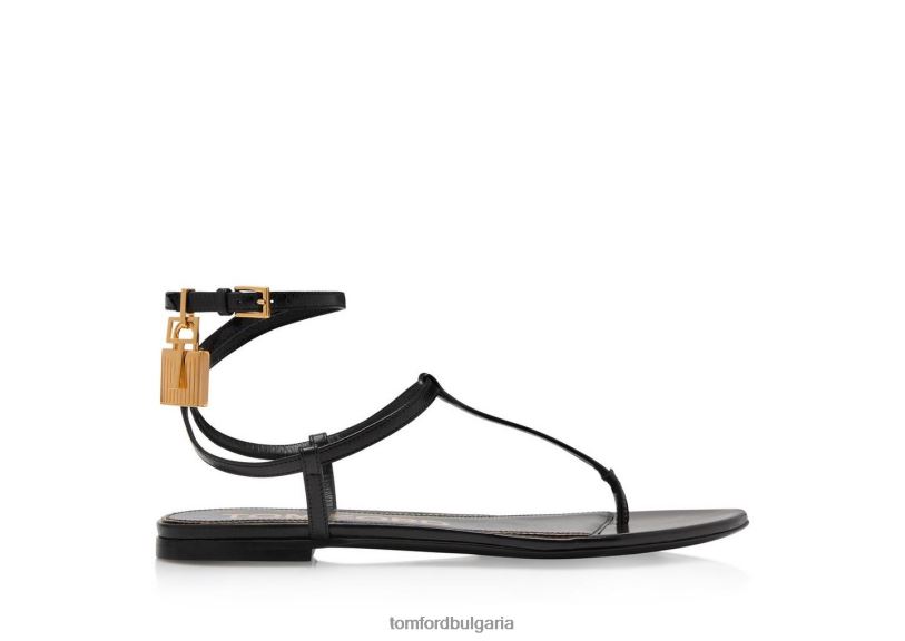 Жени обувки лъскав кожен сандал с прашка с катинар черен TOM FORD B880D1291