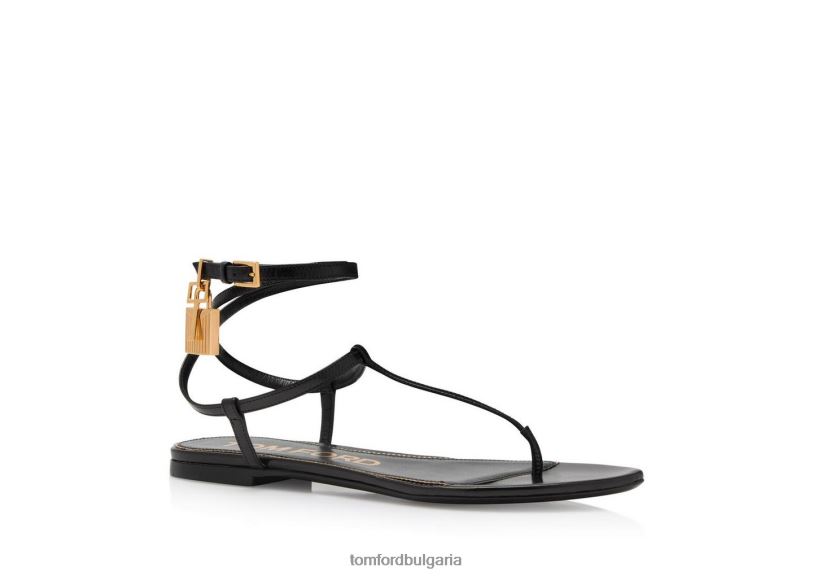 Жени обувки лъскав кожен сандал с прашка с катинар черен TOM FORD B880D1291
