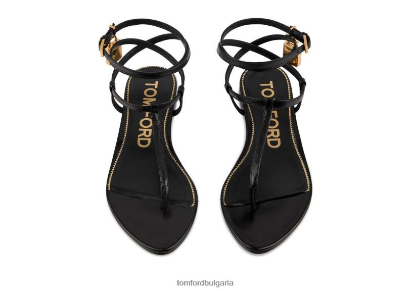 Жени обувки лъскав кожен сандал с прашка с катинар черен TOM FORD B880D1291