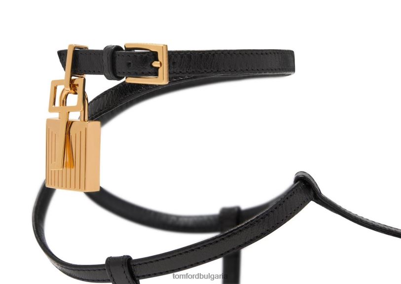 Жени обувки лъскав кожен сандал с прашка с катинар черен TOM FORD B880D1291