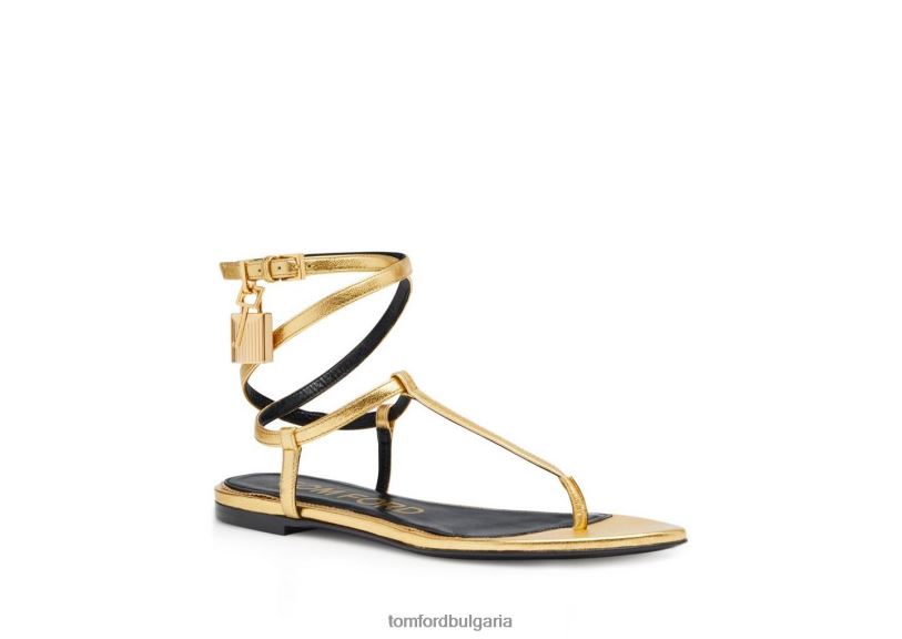 Жени обувки сандал с катинар от ламинирана кожа злато TOM FORD B880D1292