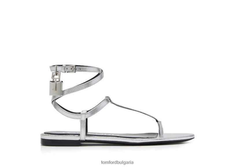 Жени обувки сандал с катинар от ламинирана кожа сребро TOM FORD B880D1293