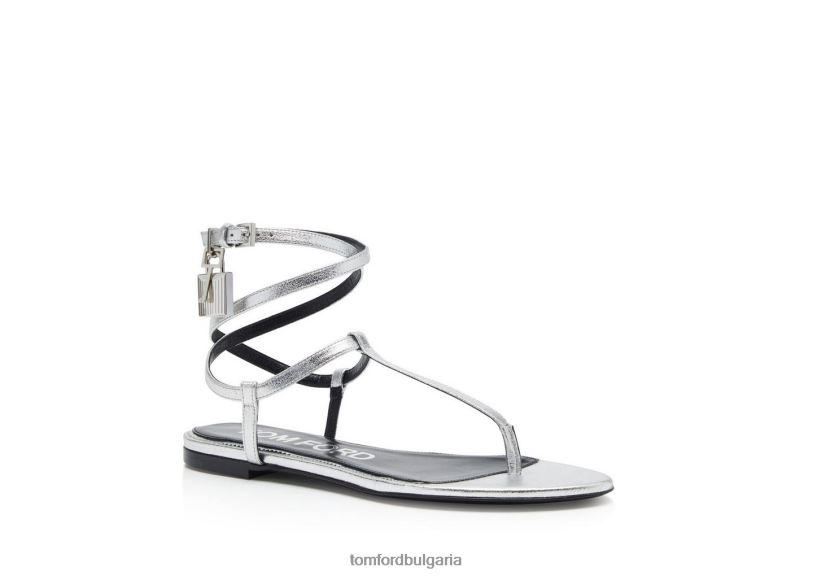 Жени обувки сандал с катинар от ламинирана кожа сребро TOM FORD B880D1293