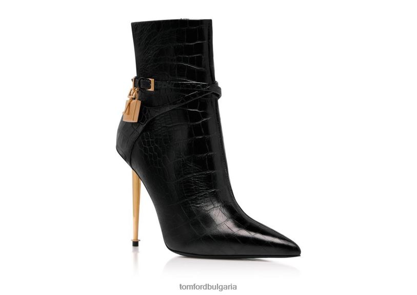 Жени обувки лъскава щампована крокодилска кожа с катинар до глезена черен TOM FORD B880D1295