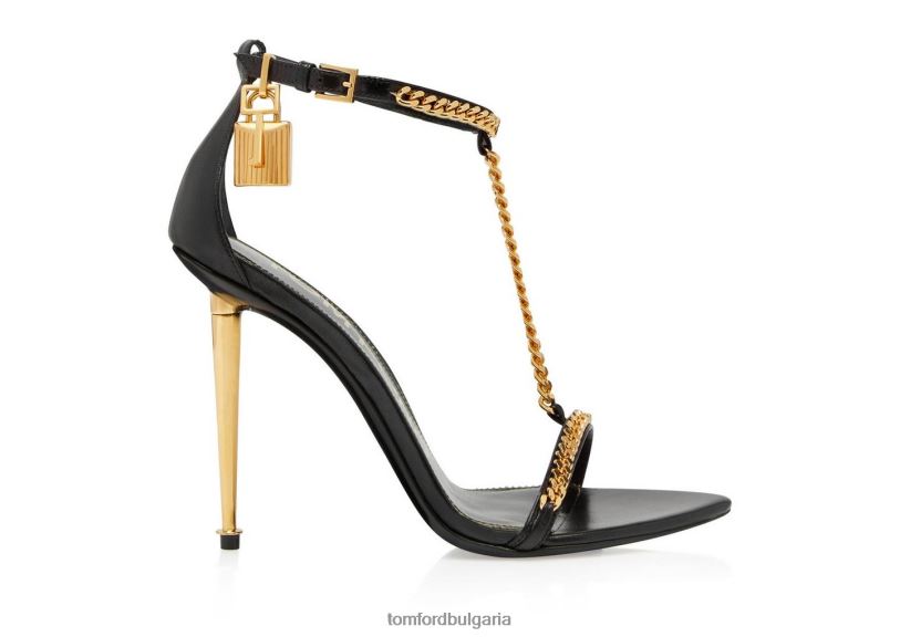 Жени обувки лъскава кожена верижка с катинар заострен гол сандал черен TOM FORD B880D1298