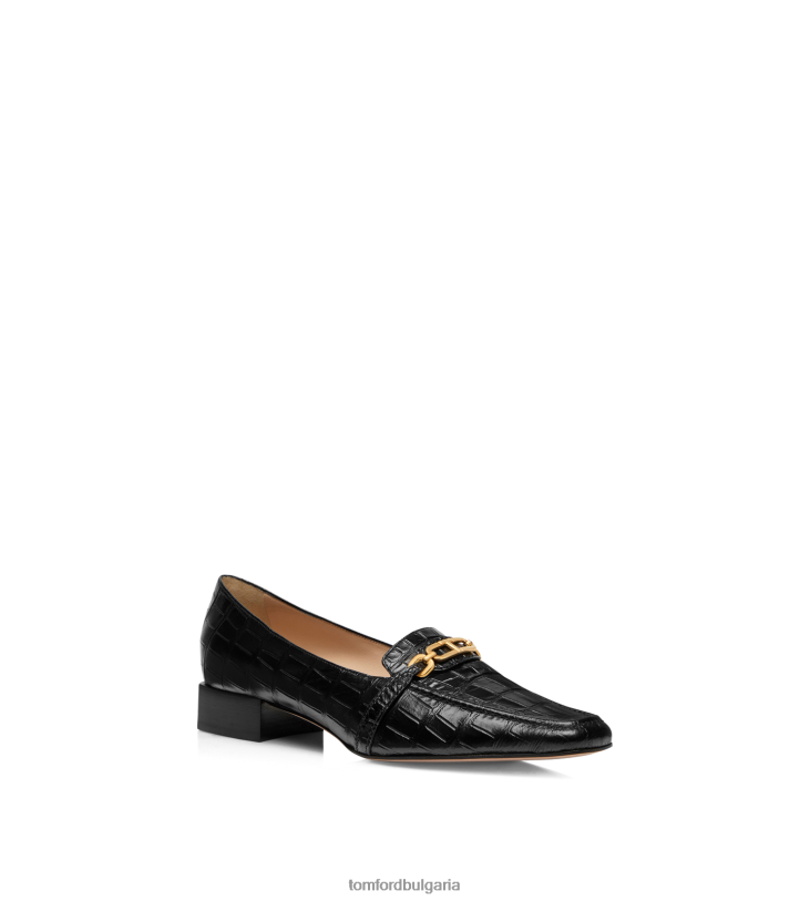 Жени обувки щамповани мокасини от крокодилска кожа черен TOM FORD B880D1359